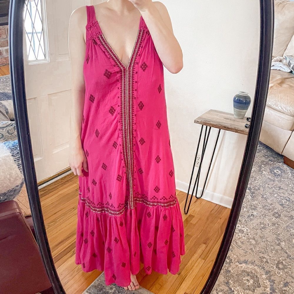 Free People Nomadic Dreams Embroidered Midi Dress